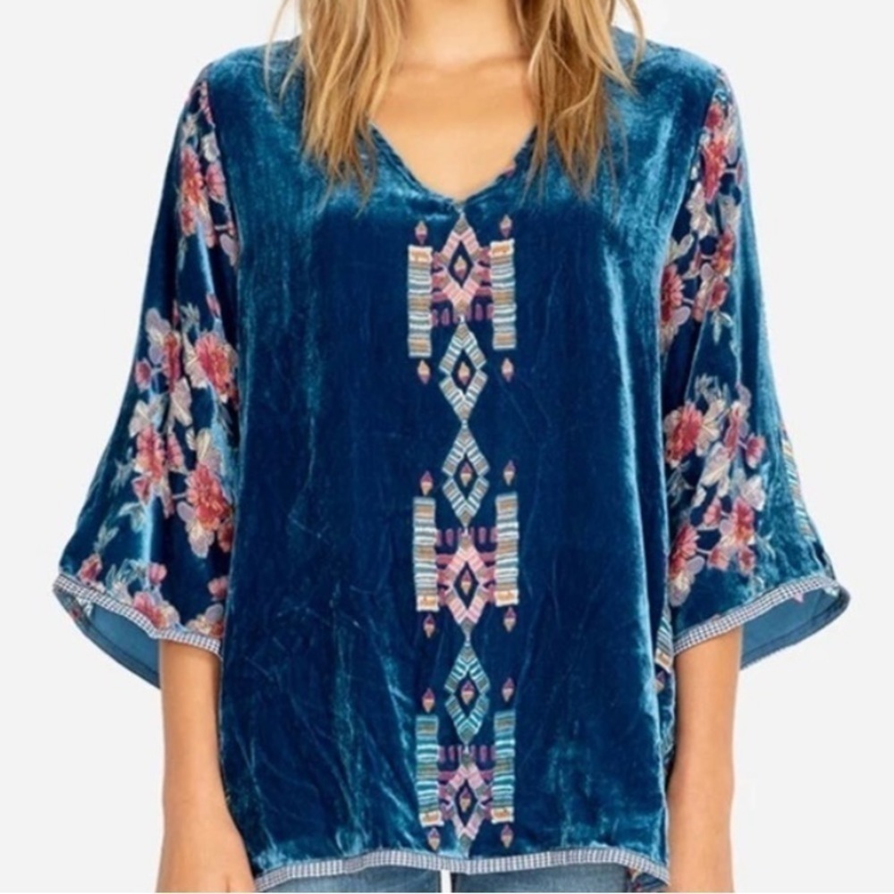 Johnny Was Fabiana Aztec silk velvet Burnout tunic NWT - Picture 5 of 13